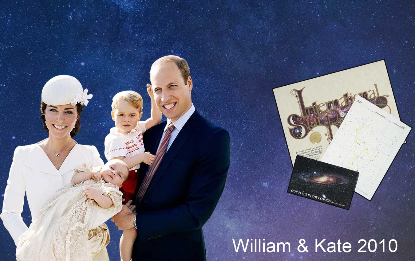 Royal family members have stars named including Kate Middleton, Prince William, Prince Charles, and Royalty in Morocco, Saudi Arabia and elsewhere
